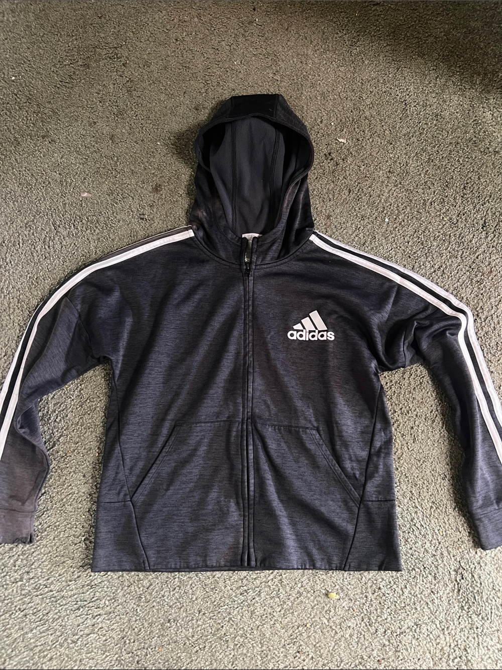 adidas Youth XL Black Hooded Zip Jacket/hoodie with White Stripes on sleeves